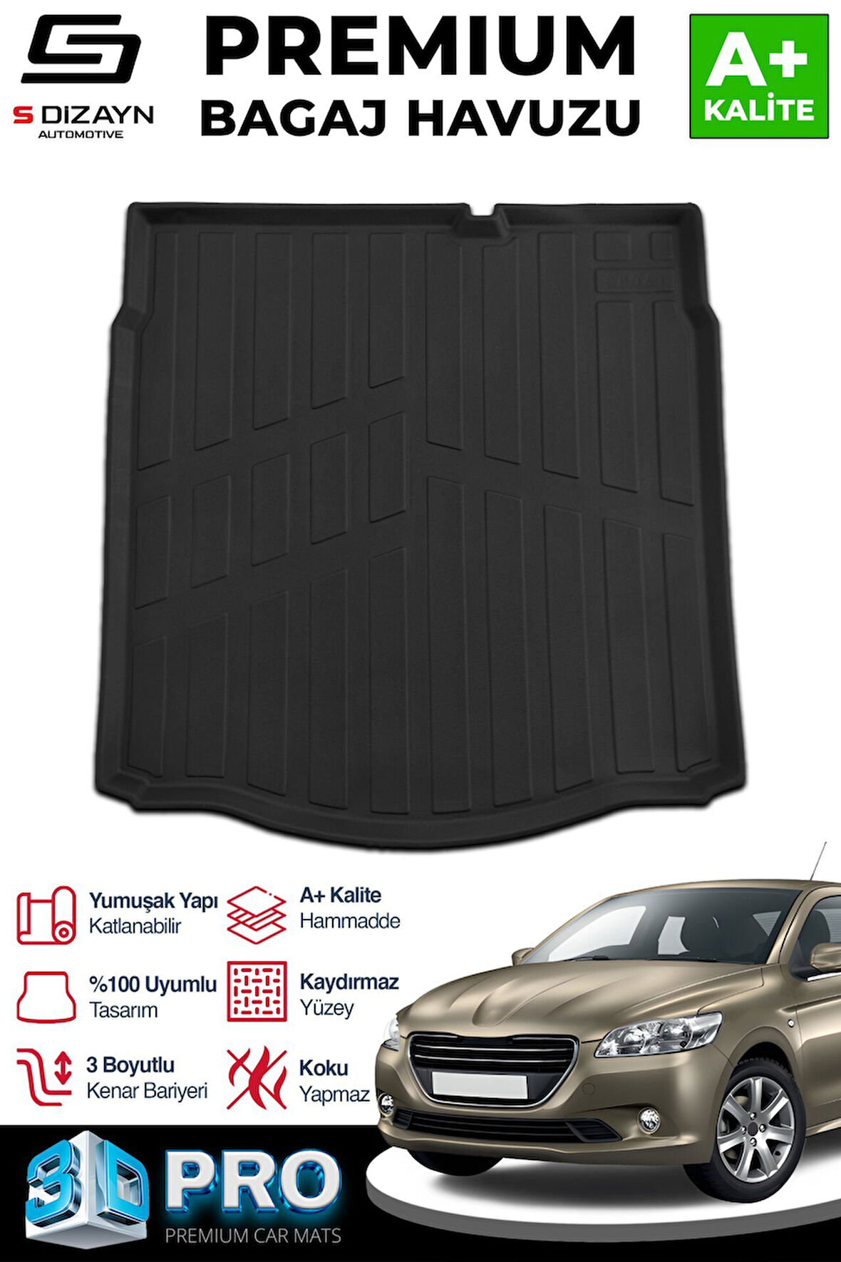 S-Dizayn Peugeot 301 3D Pro Bagaj Havuzu 2012 Üzeri A+ Kalite