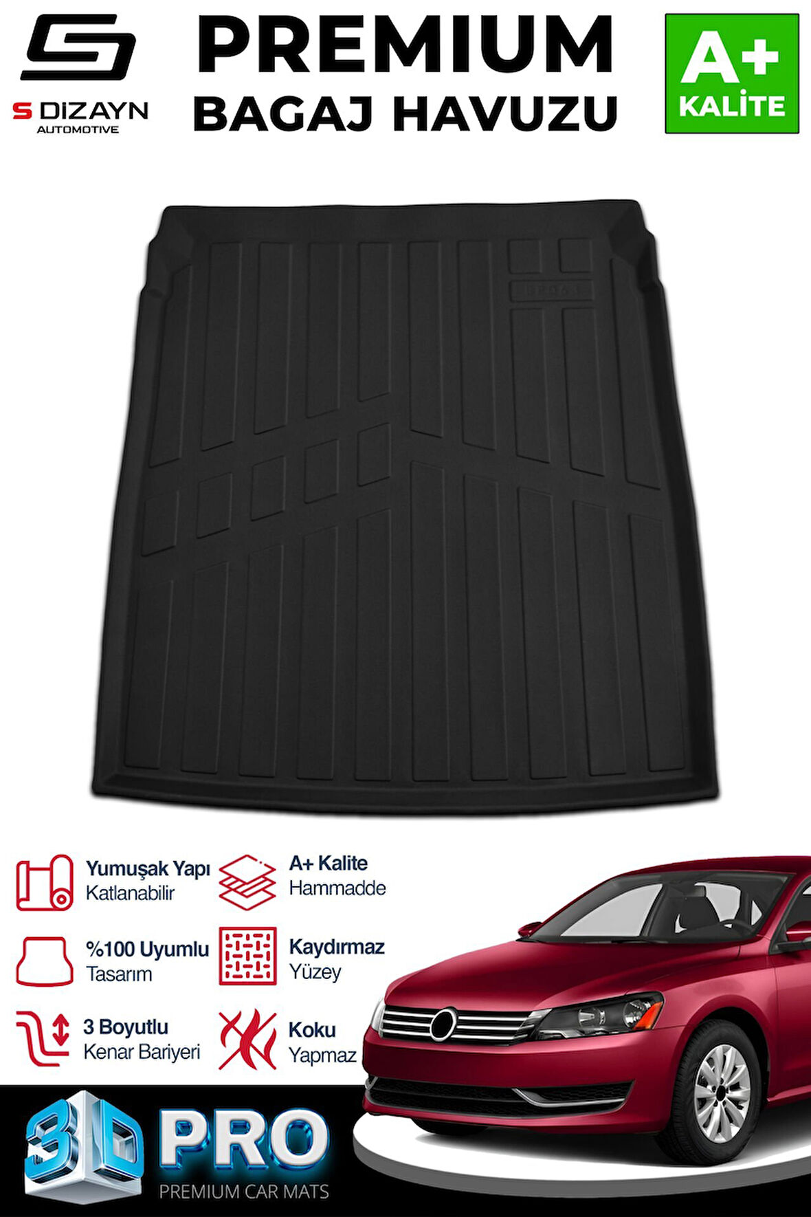 S-Dizayn Volkswagen Passat B7 3D Pro Bagaj Havuzu 2010-2015 A+ Kalite