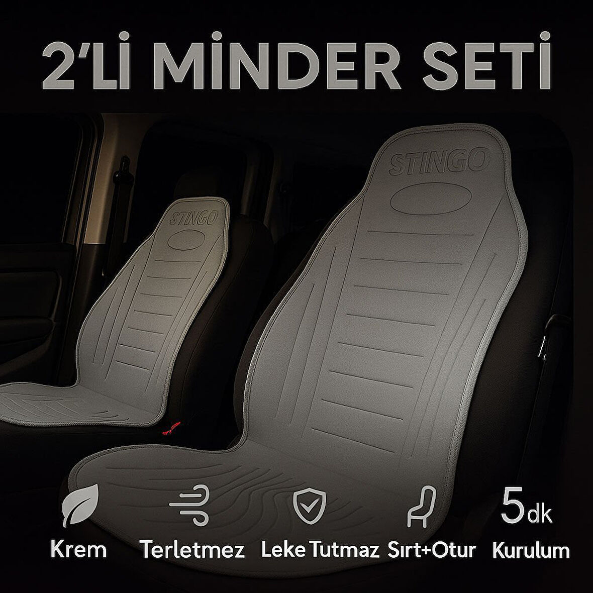 2'li Minder Seti Koltuk Koruyucu Universal Gri Renk Terletmez Leke Tutmaz