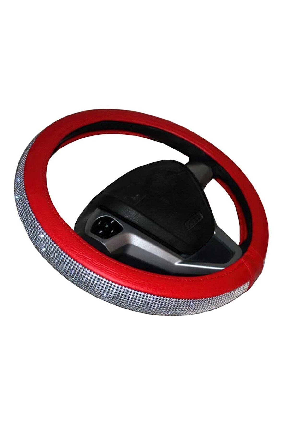 Teamcar Oto Direksiyon Kılıfı Geçmeli Pırlanta Kaplamalı Kırmızı