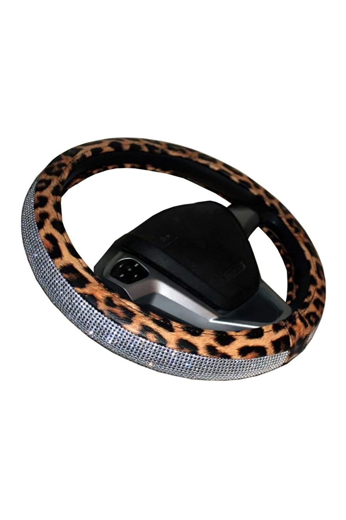 Teamcar Oto Direksiyon Kılıfı Geçmeli Pırlanta Kaplamalı Leopar Desenli