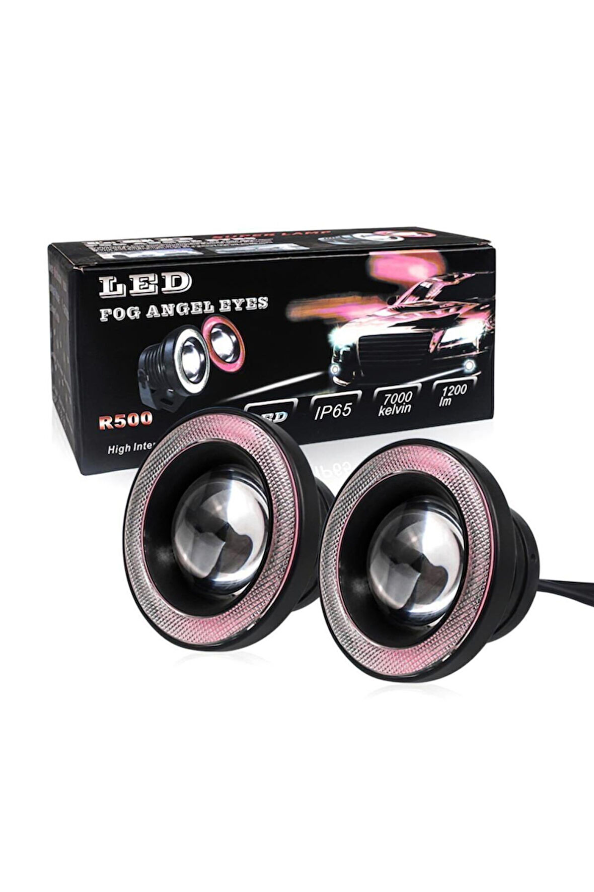 Mercekli Angel Yuvarlak Led Kırmızı Sis Farı 8.9cm Metal Gövde