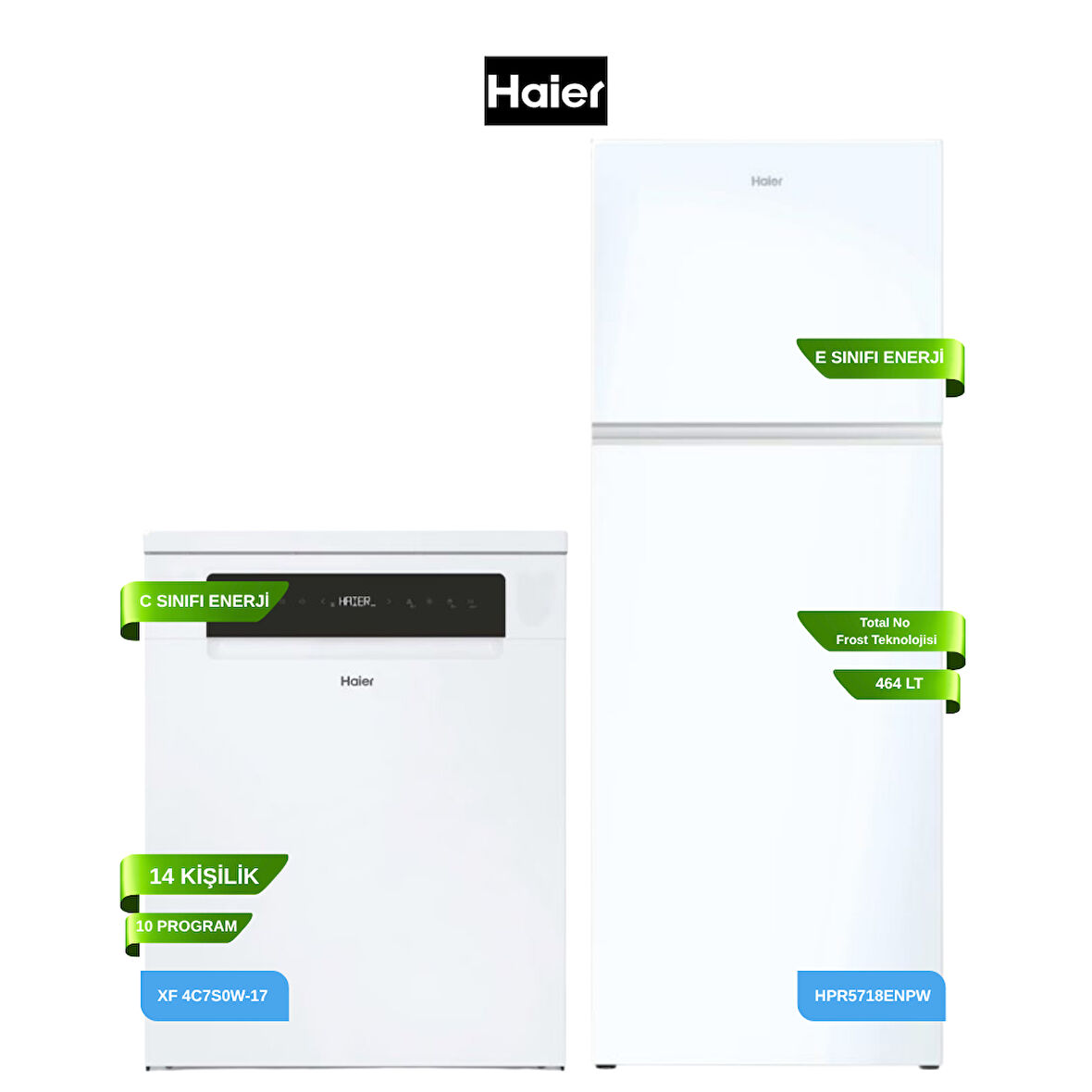 HAIER (HPR5718ENPW BUZDOLABI-XF 4C7S0W-17 BULAŞIK MAKİNESİ) 2'Lİ SET