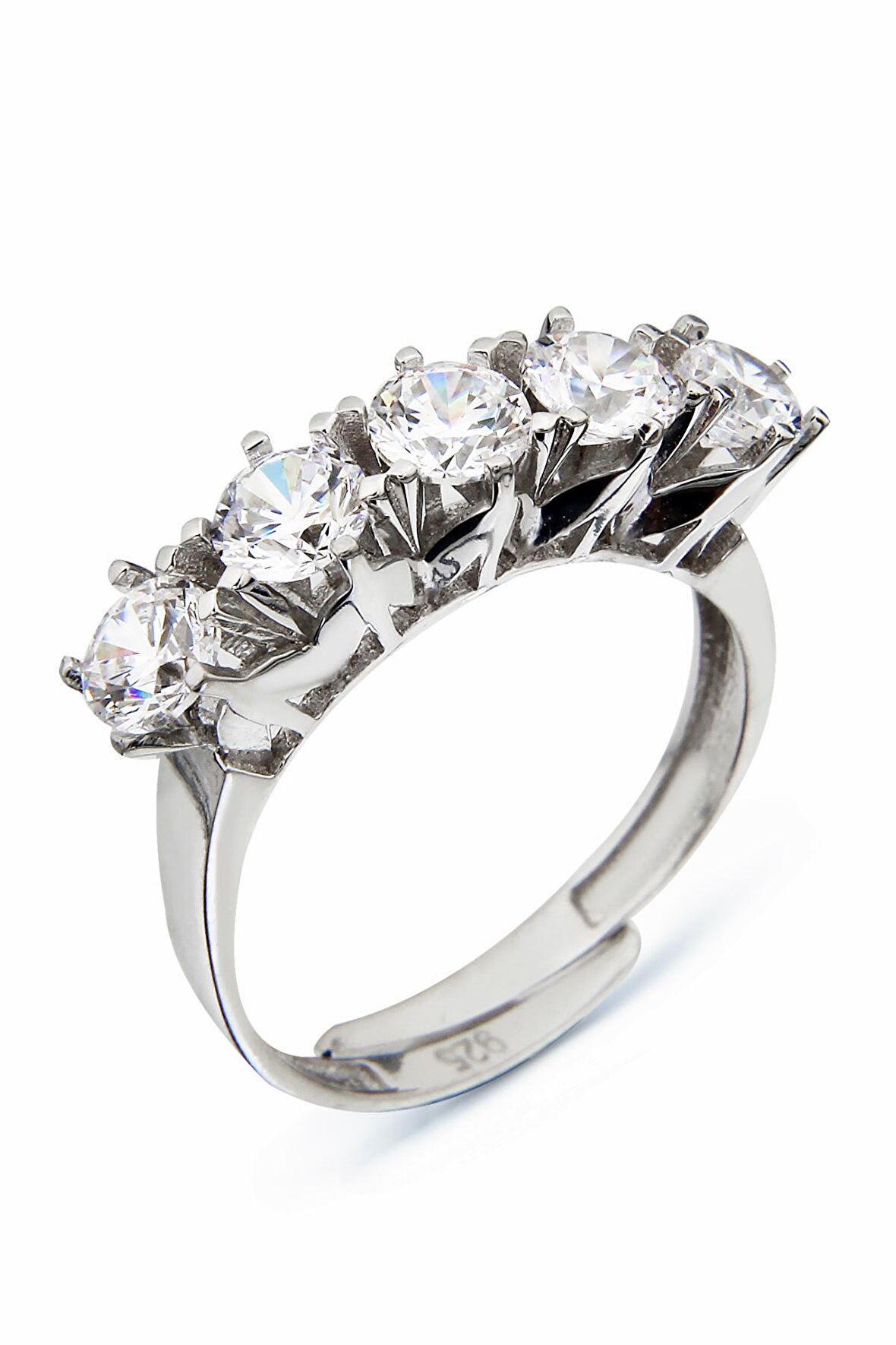 Zirkon Beş Taşlı 925 Ayar Gümüş Ayarlanabilir Yüzük - Y007501