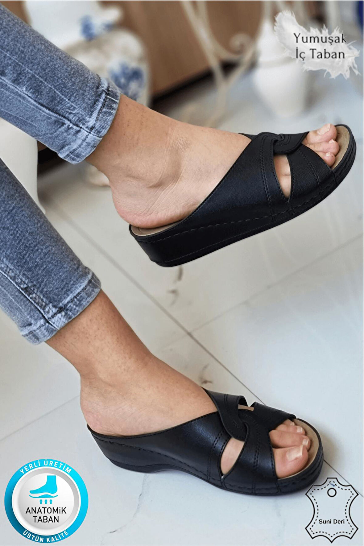 Putu Kadın Çapraz Konfor Modeli Günlük Ortopedik Terlik Anne Orta Yaş Genç Ev & Dışarı Terliği