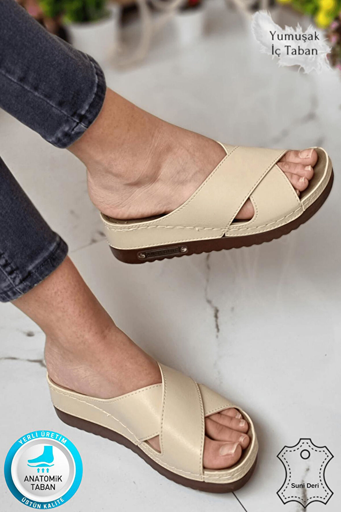 Lina Kadın Anatomik Ortopedik Konfor Modeli Terlik Hafif Şık Topuklu Günlük Dışarı Ev İçi Terliği