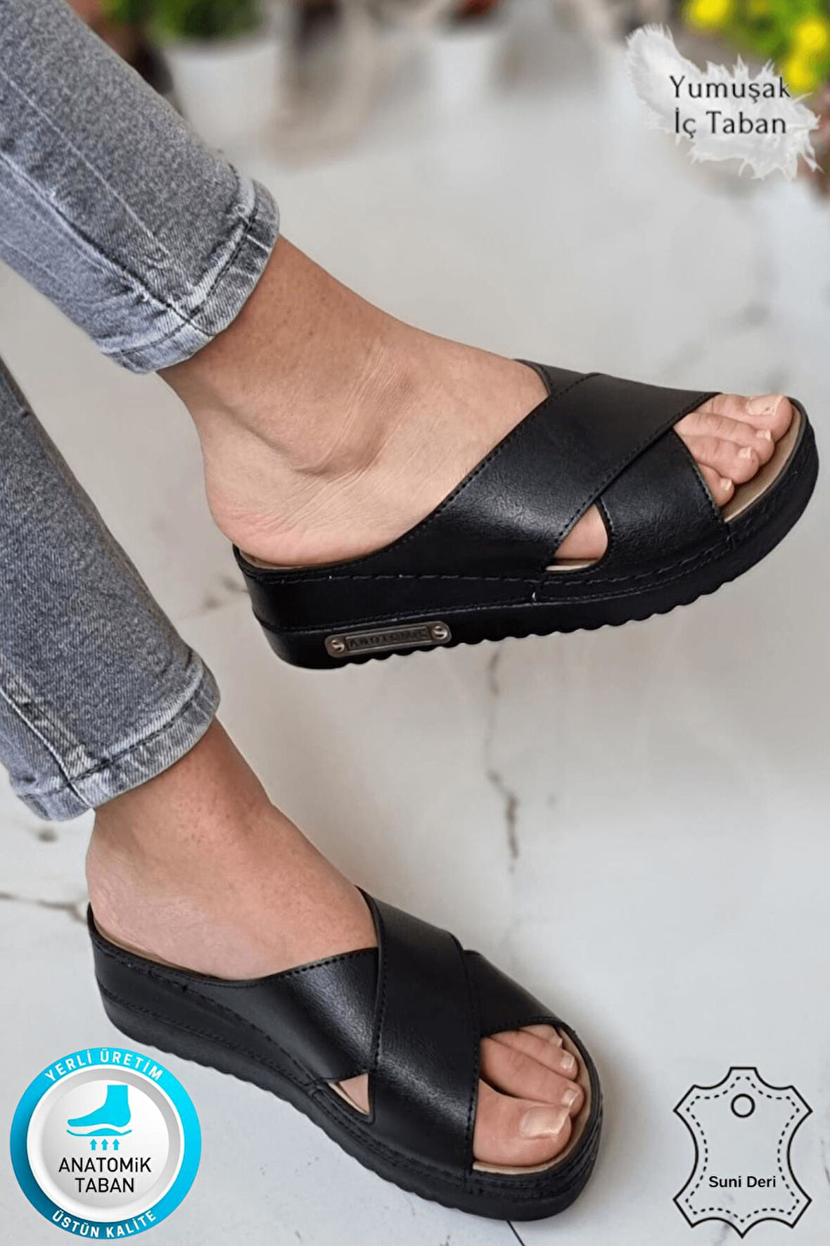 Lina Kadın Anatomik Ortopedik Konfor Modeli Terlik Hafif Şık Topuklu Günlük Dışarı Ev İçi Terliği