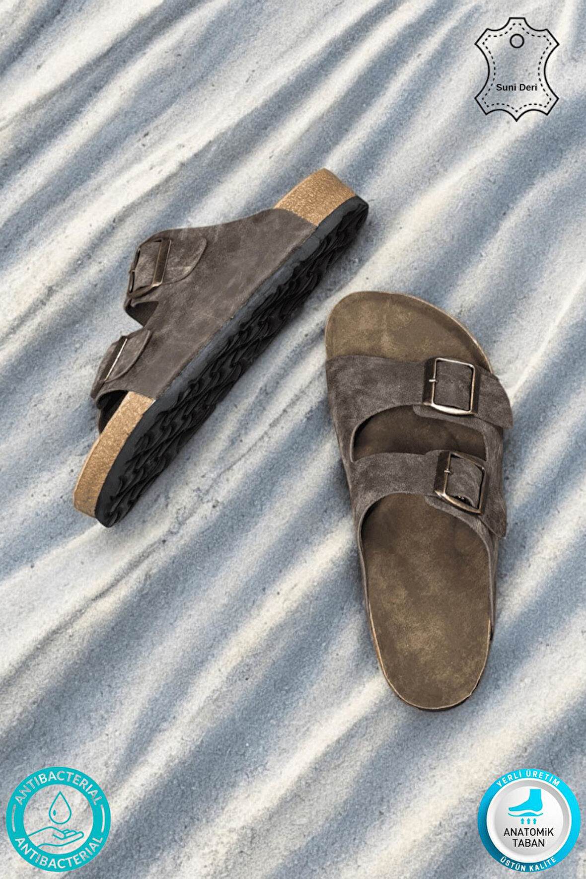 Madrid Unisex Ortopedik Tabanlı Terlik Çift Bantlı Tokalı Günlük Rahat Ev & Dışarı Terliği