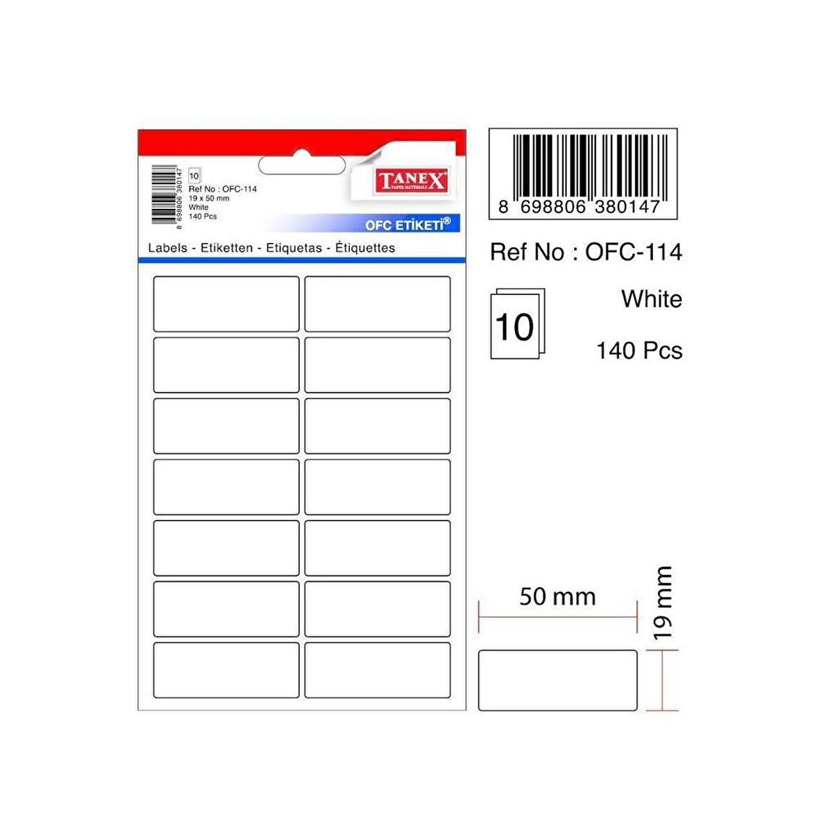 Tanex Ofc-114 Beyaz Ofis Etiketi 19X50 Mm 10 Syf-140 Adt