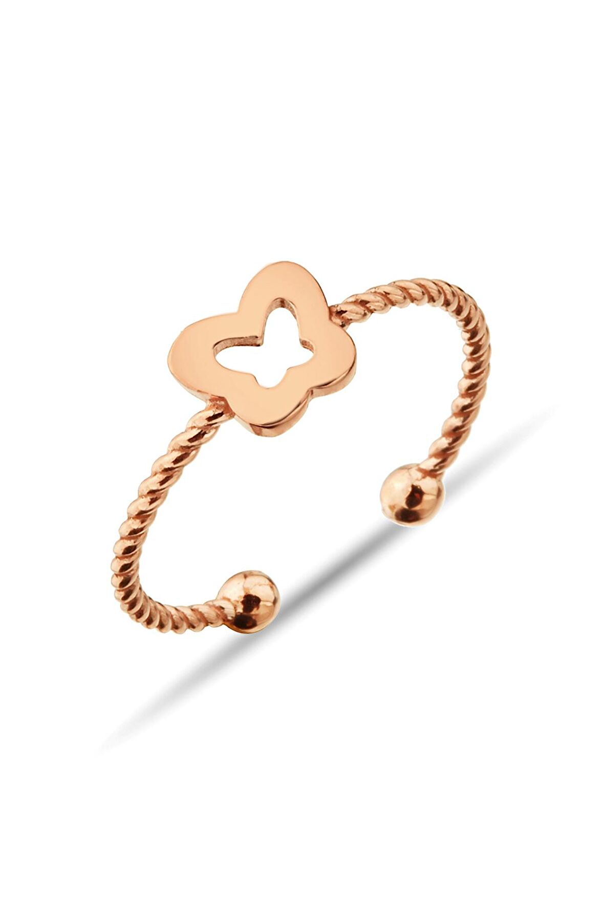 Kelebek Figürlü 925 Ayar Gümüş Rose Burma Yüzük - Y018501