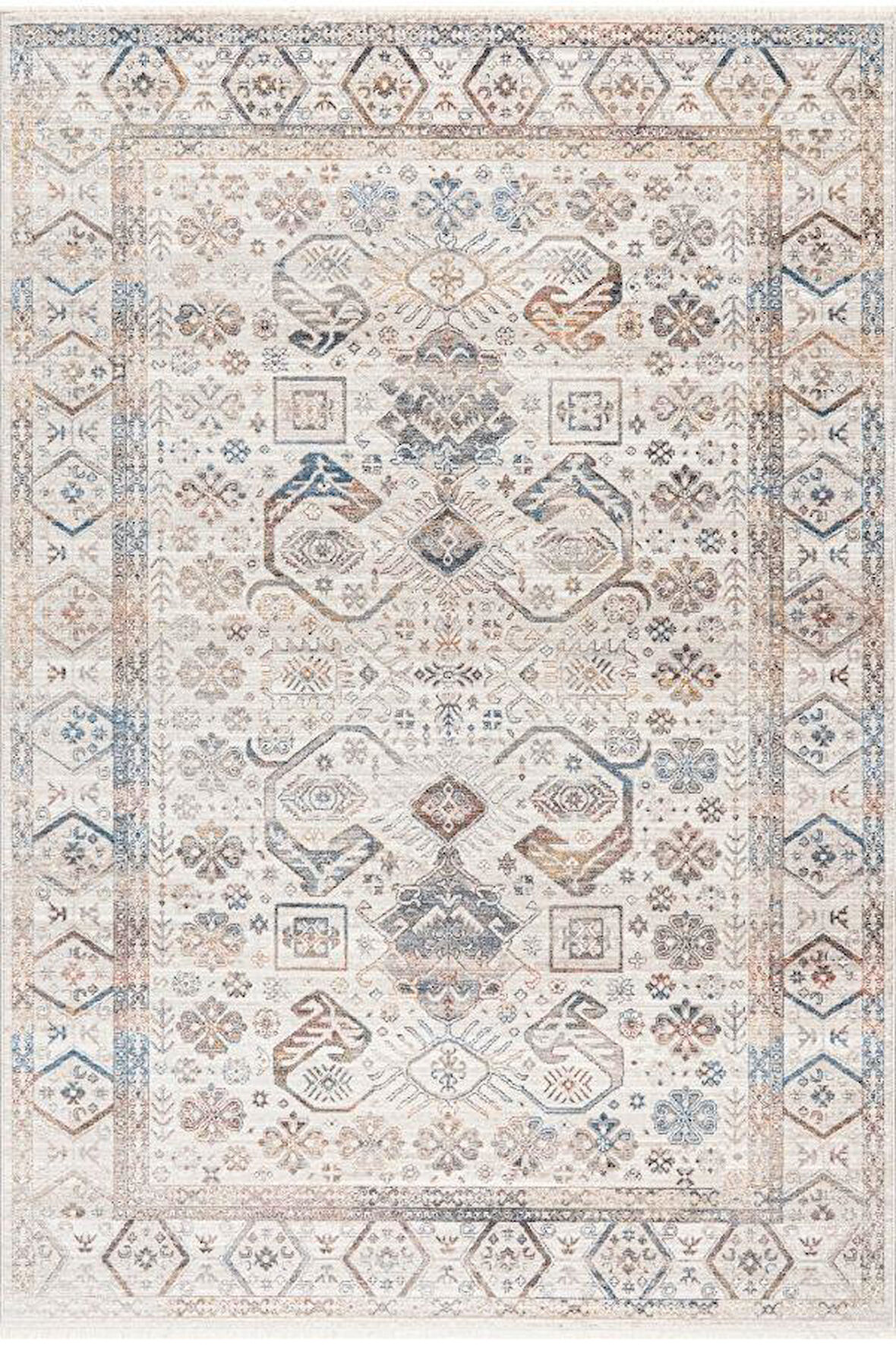 Pastel Halı Discovery 1500A Kemik Lacivert Salon Oturma Yatak Odası Halısı