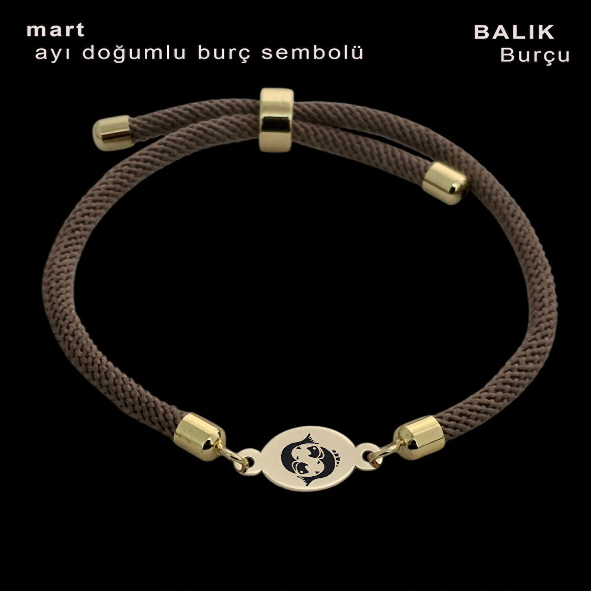 Balık Burçları İçin Örgü İpli Oval Motifli 14 Ayar Altın Plakalı Hediye Bileklik-341burç-kahverengi