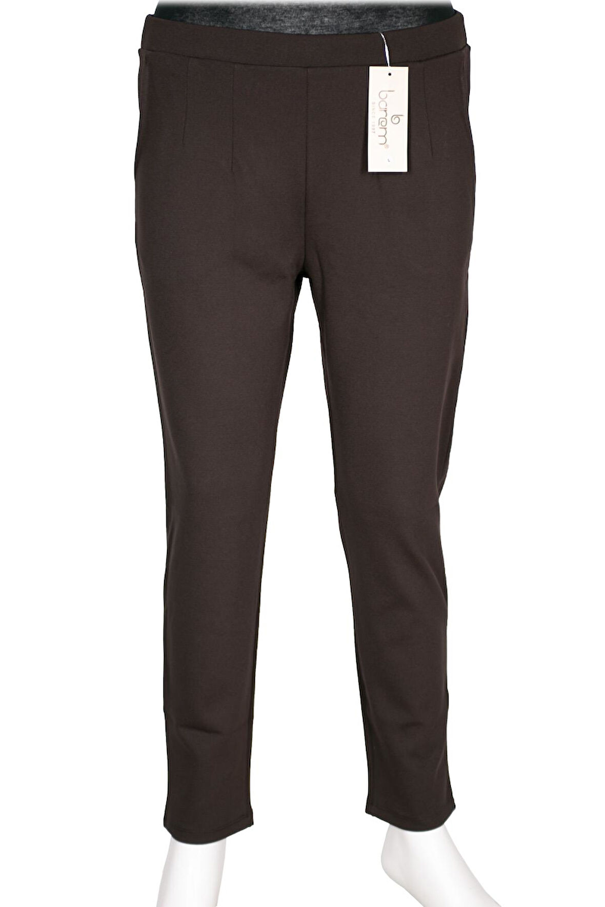 Barem Kadın Buse Rahat Kalıp Yan Cepli Orta Kalın Çelikli Kahve Pantolon