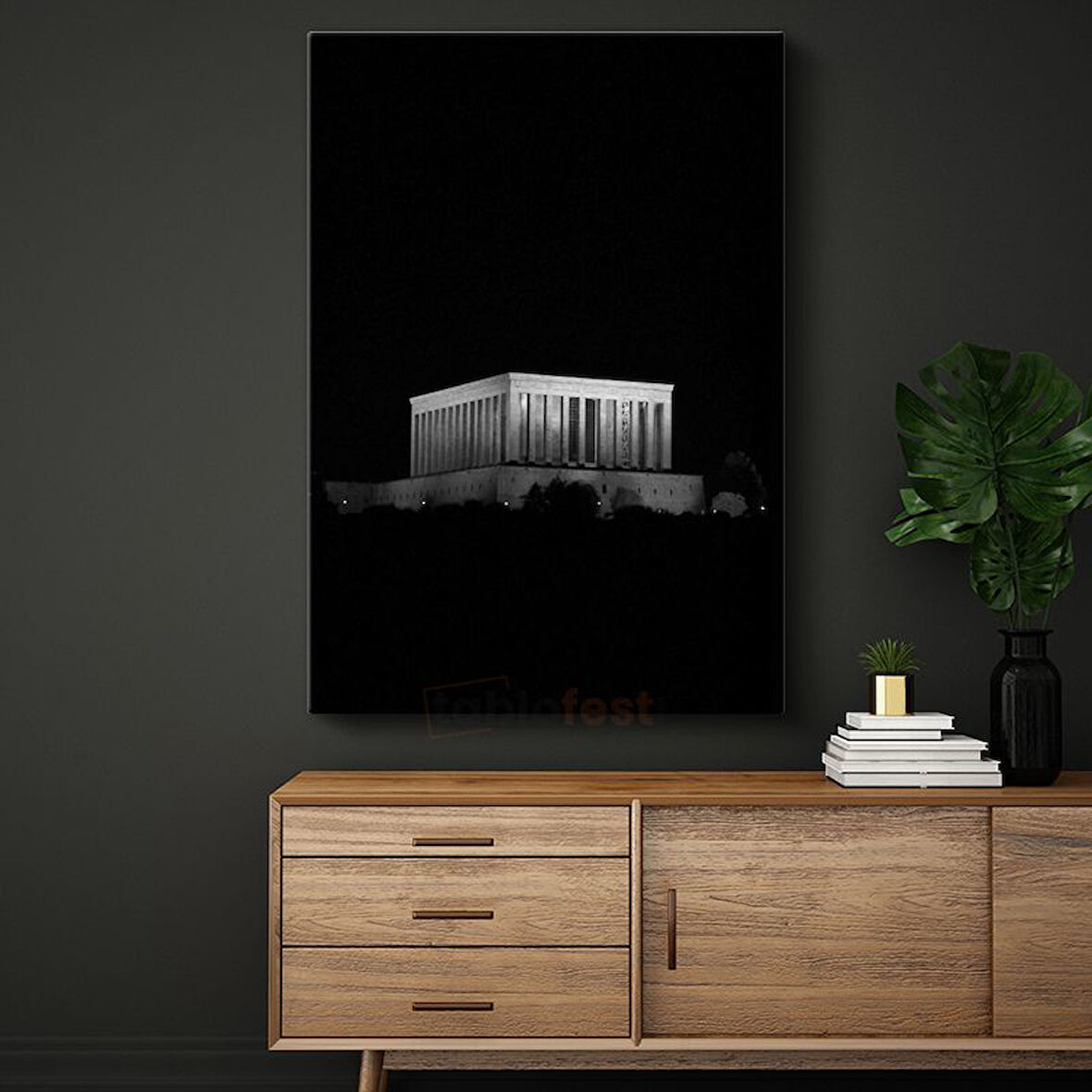 Gece Anıtkabir - Siyah Fonda Mimari Kanvas Tablo