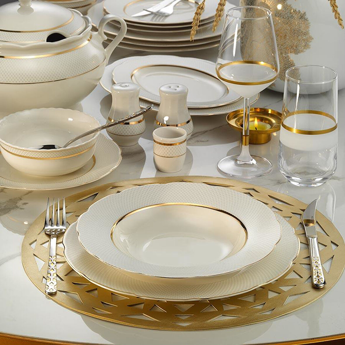 Kütahya 1133921 Bone Olympos Yemek Tk 62 Prç Altın