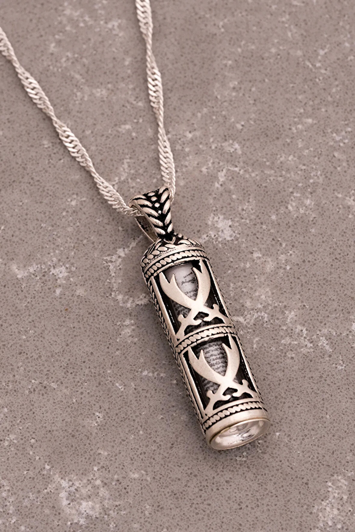 Hz Ali Çift Zülfikarlı Gümüş Cevşen Kolye Zincir