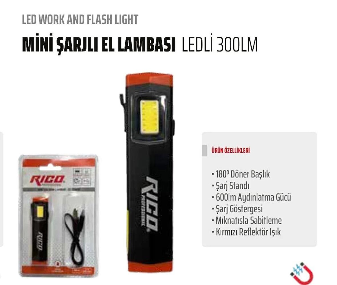 Rıco 300 Lümen Yüksek Kalite Mini Led Cep Feneri Tamirci Feneri