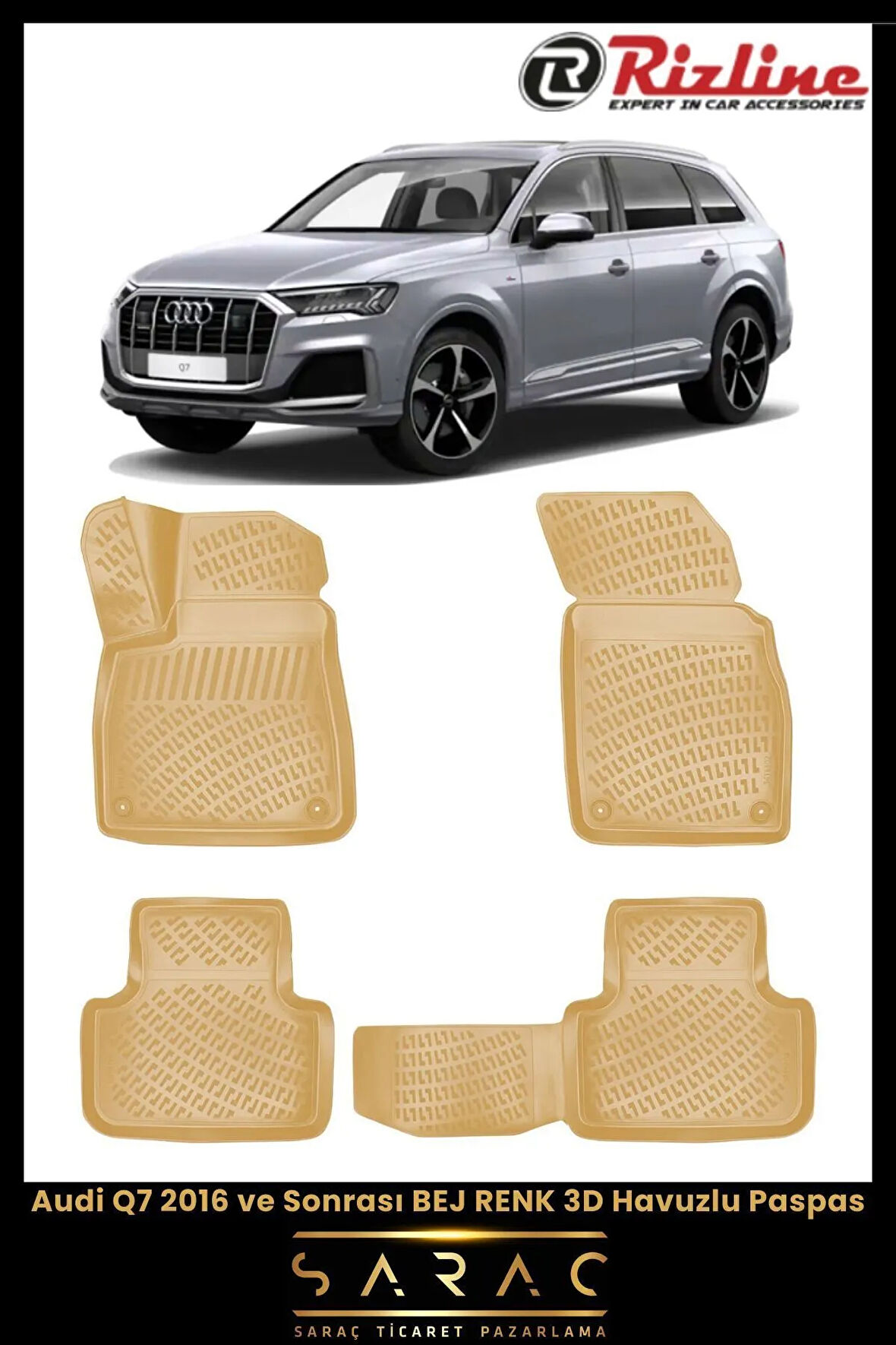Rizline Audi Q7 2016 Model BEJ 3D Havuzlu Paspas