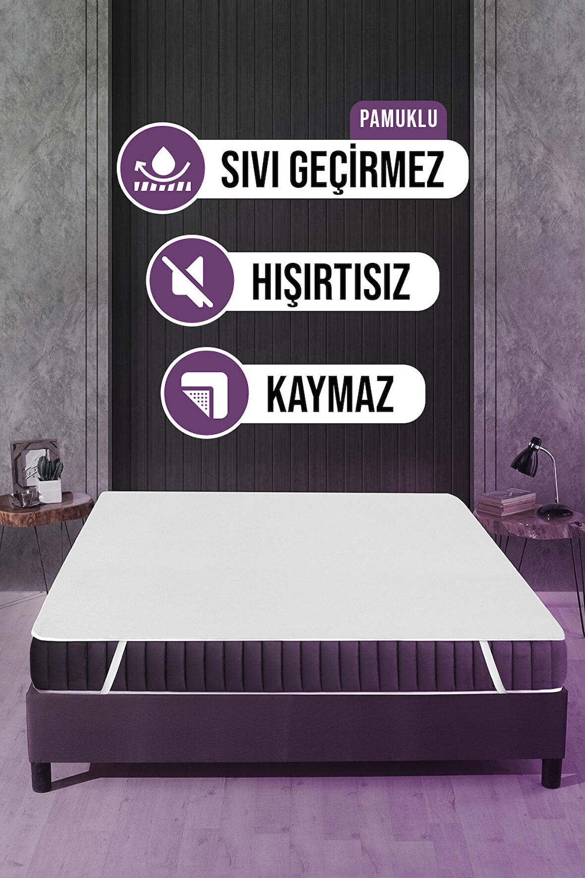 Vavey Pamuklu Lastikli 200 x 200 Su Geçirmez Alez Beyaz