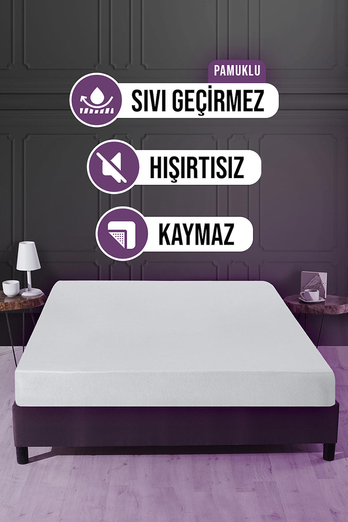 Vavey Pamuklu Fitted 150 x 200 Su Geçirmez Alez Beyaz