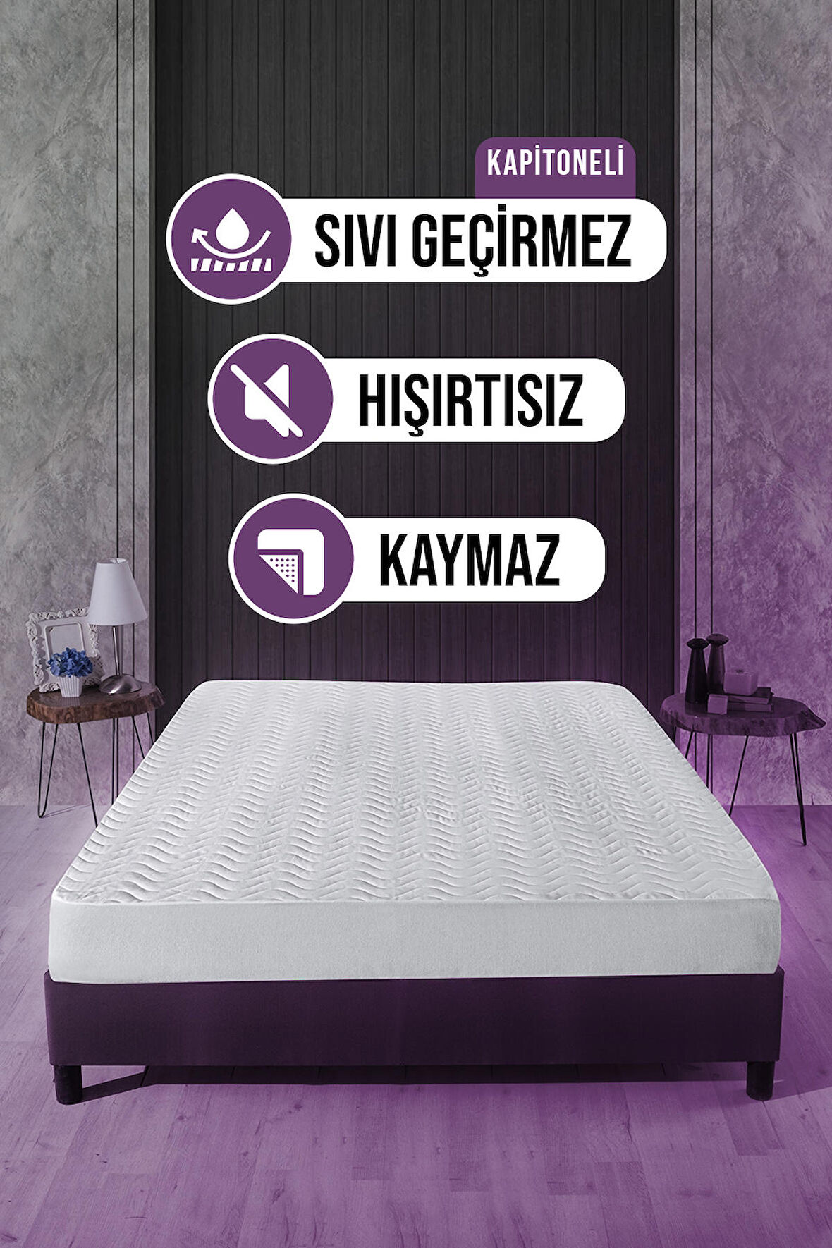 Su Sıvı Geçirmez Yatak Koruyucu Alez Çarşaf %100 Garantili Kapitoneli 200x200cm Fitted Baza+30cm