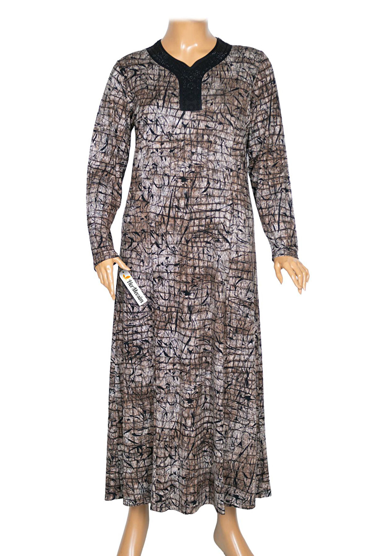 Hesna Kadın Demet Büyük Beden Kuplu Boydan Kahverengi Elbise D79