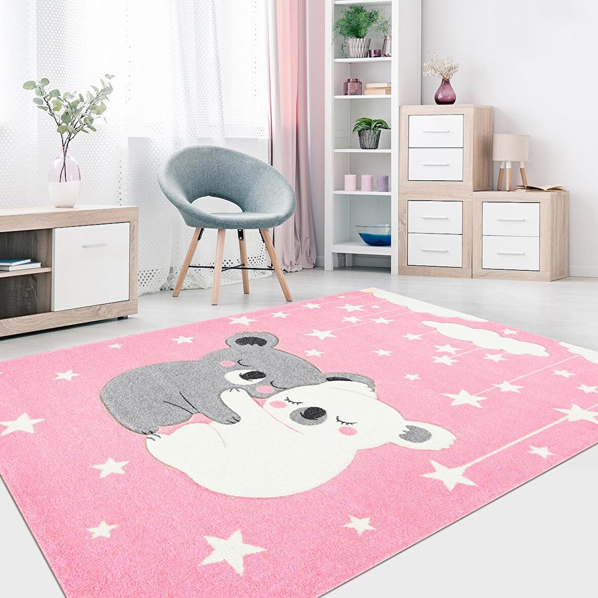 Sevimli Koala Figürlü Dijital Baskı Kaymaz Taban Yıkanabilir Çocuk Odası Halısı