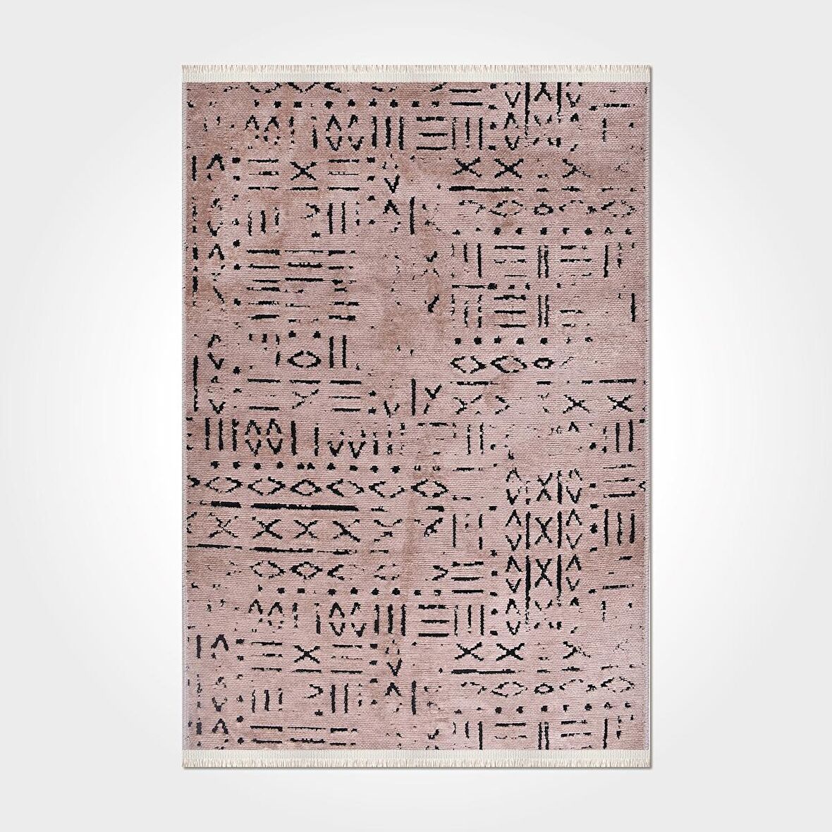 Bej İskandinav Desen Kaymaz Tabanlı Pamuk Dokuma Kilim