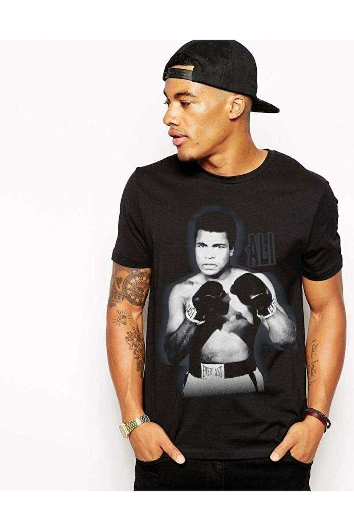 Muhammed Ali Boks Baskılı Siyah Erkek Tshirt