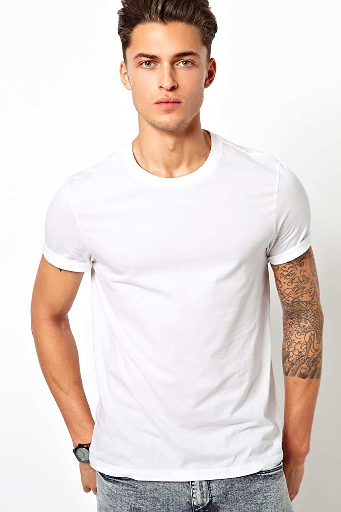 Baskısız Düz Sade Beyaz Erkek Örme Tshirt