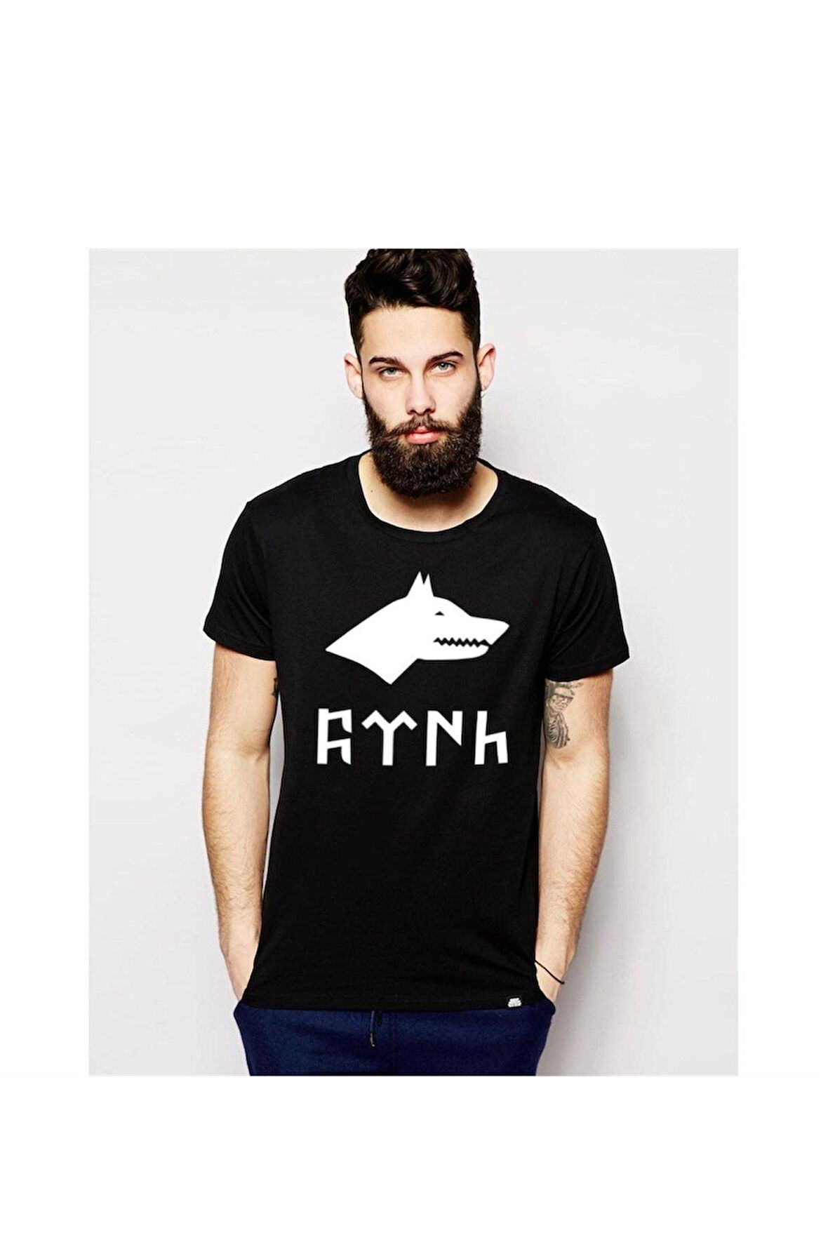 Göktürk Kurtlu Siyah Erkek Tshirt