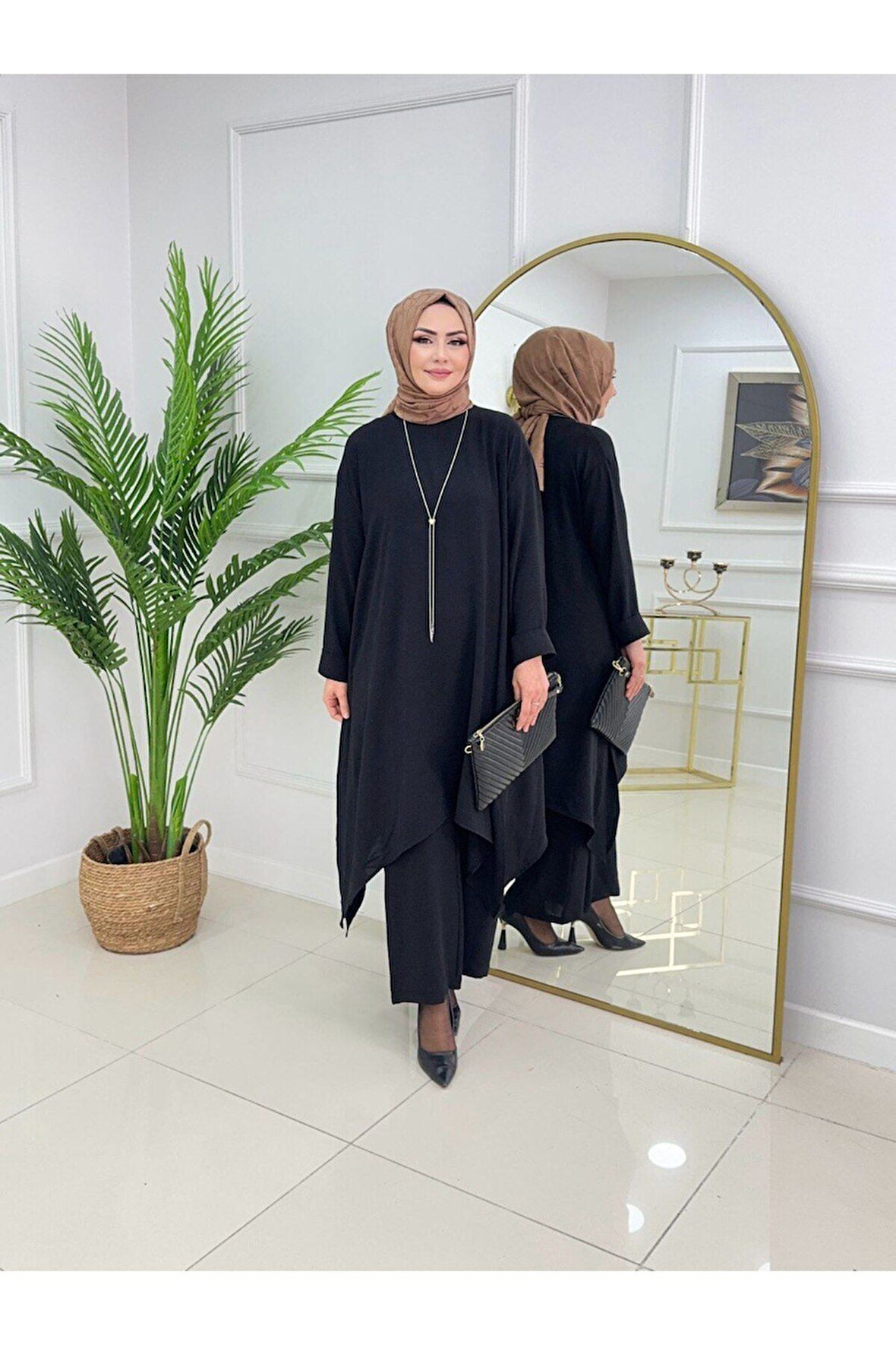 Kadın Tesettür 2'Li Takım Asimetrik Kesim Tunik & Pantolon Takımı