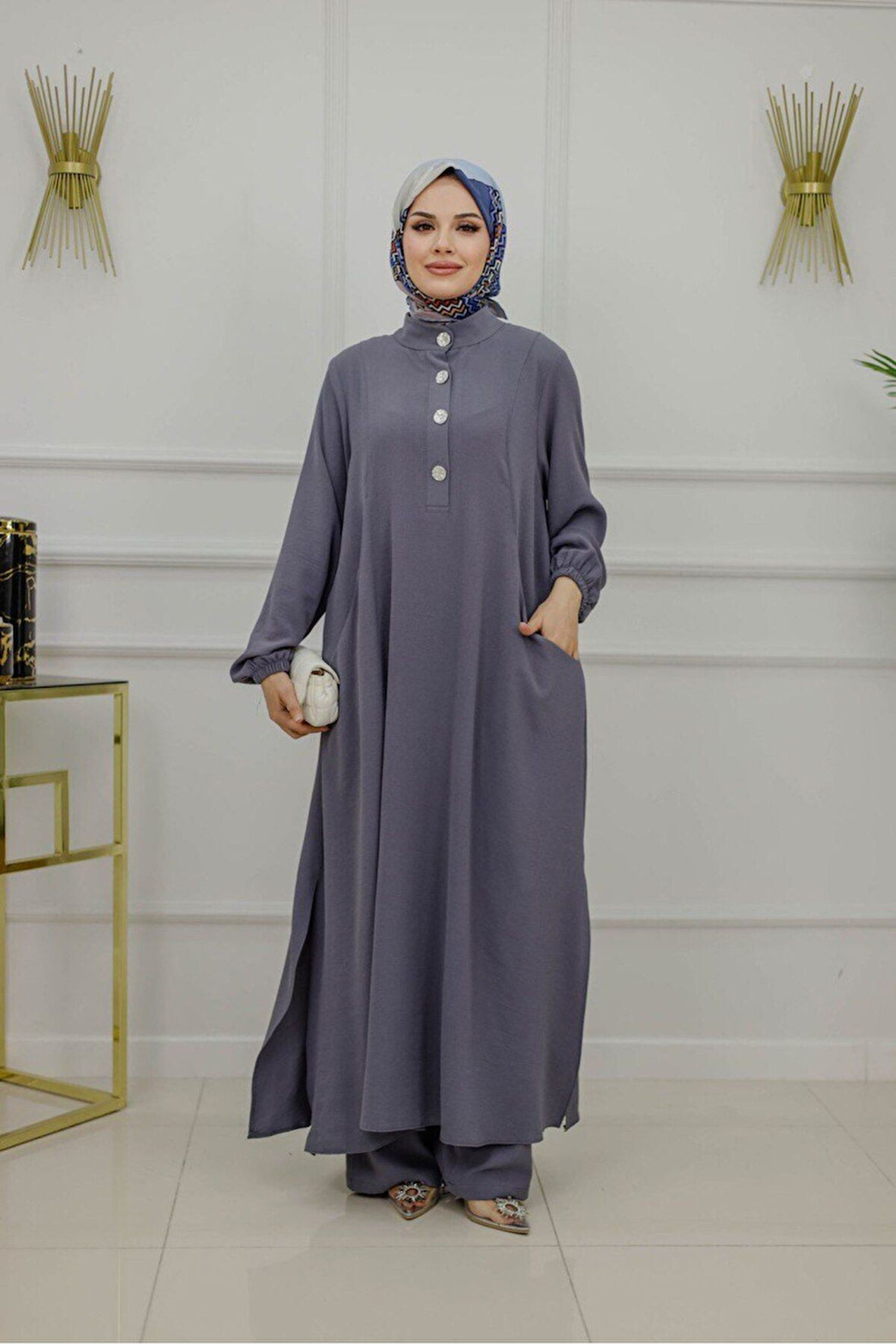 Kadın Tesettür 2'Li Takım Yazlık Aerobin Kumaş Tunik & Pantolon