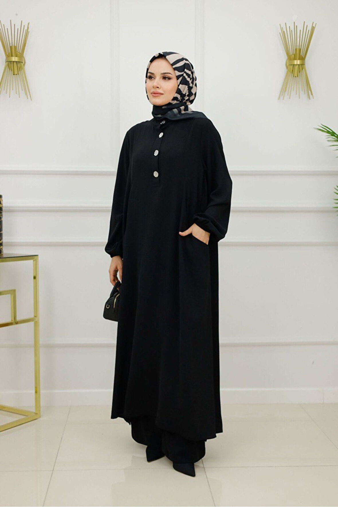 Kadın Tesettür 2'Li Takım Yazlık Aerobin Kumaş Tunik & Pantolon