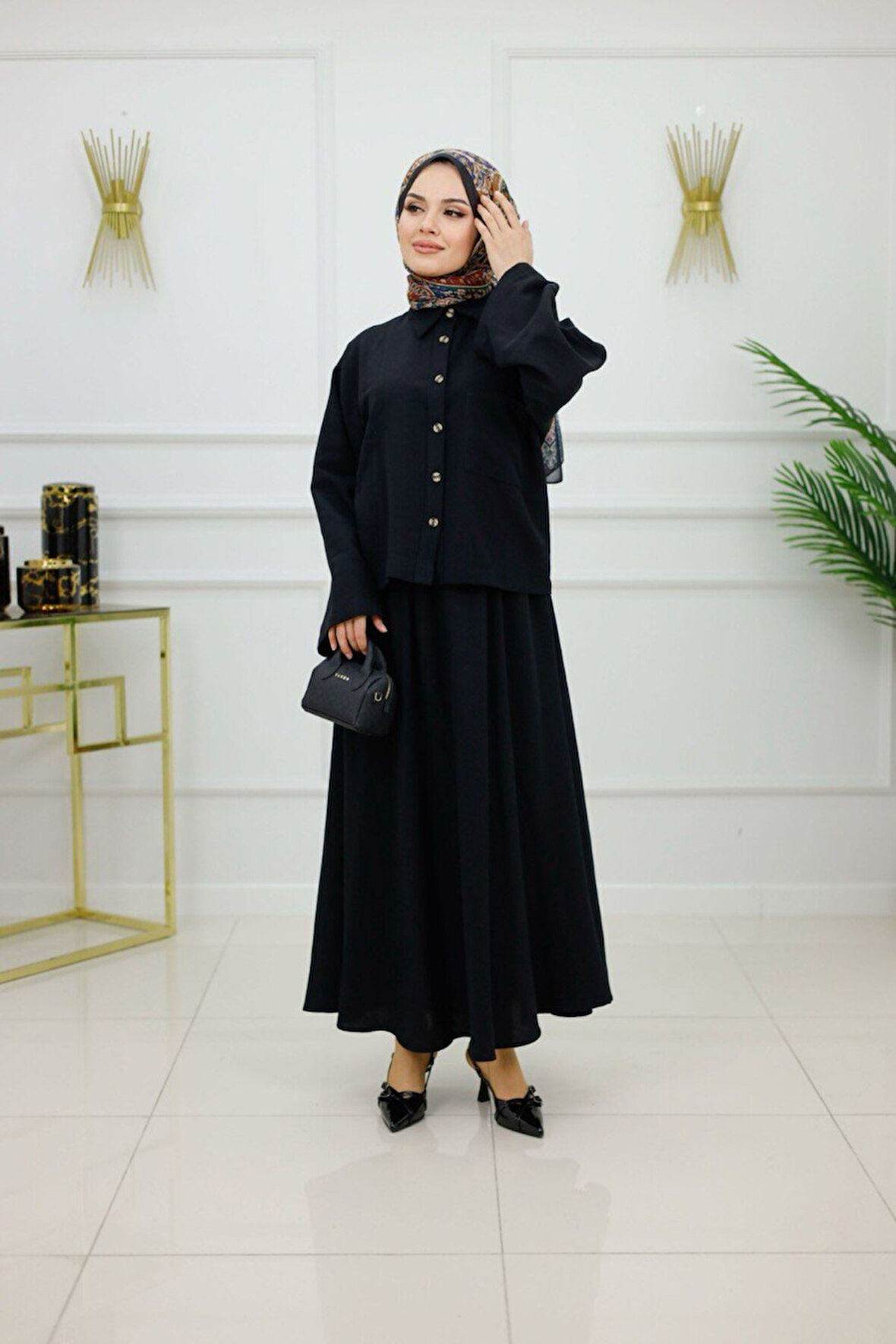 Kadın Tesettür 2'Li Takım Keten Gömlek & Etek