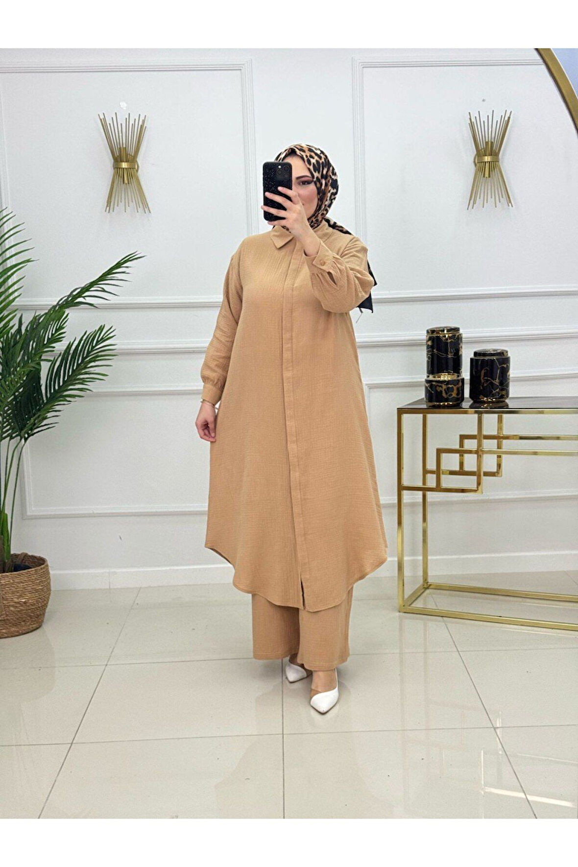 Kadın Tesettür 2'Li Müslin Takım Tunik & Pantolon