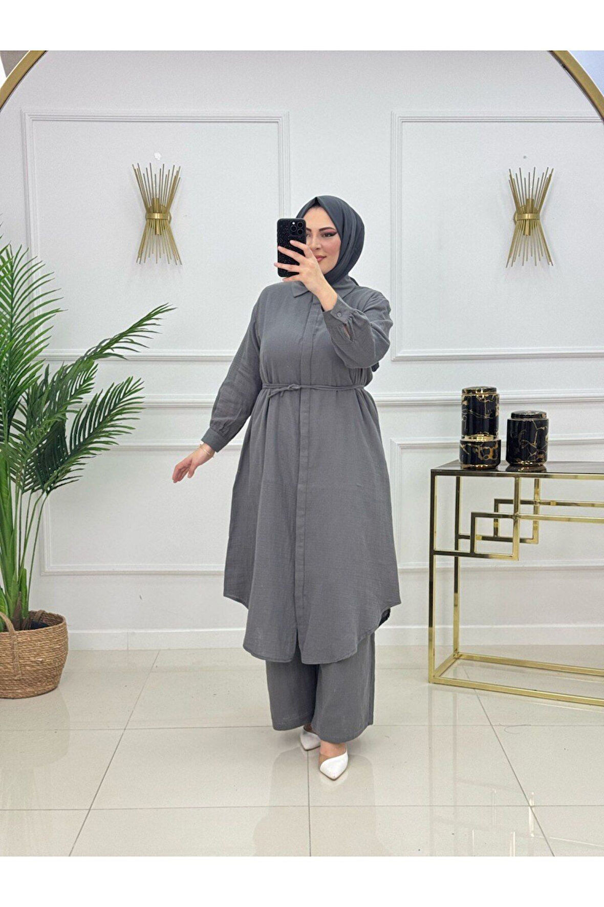 Kadın Tesettür 2'Li Müslin Takım Tunik & Pantolon