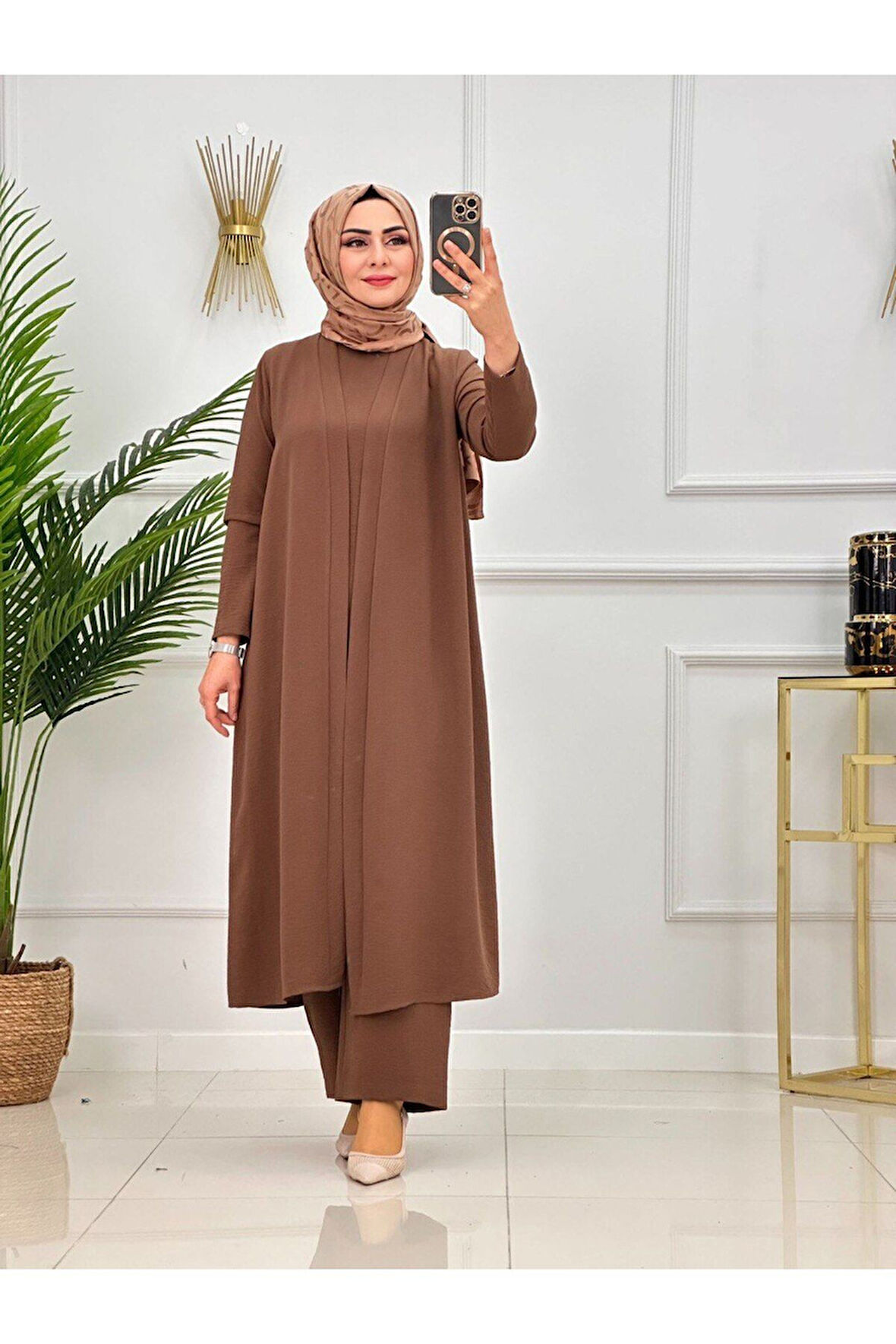 Kadın Tesettür 3'Lü Takım, İçlik Tunik & Pantolon & Abaya