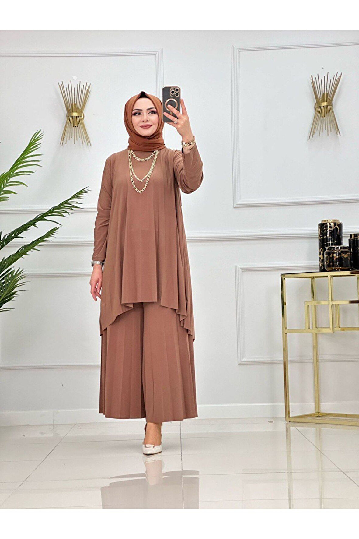 Kadın Tesettür 2'Li Takım Asimetrik Tunik & Pantolon Takımı