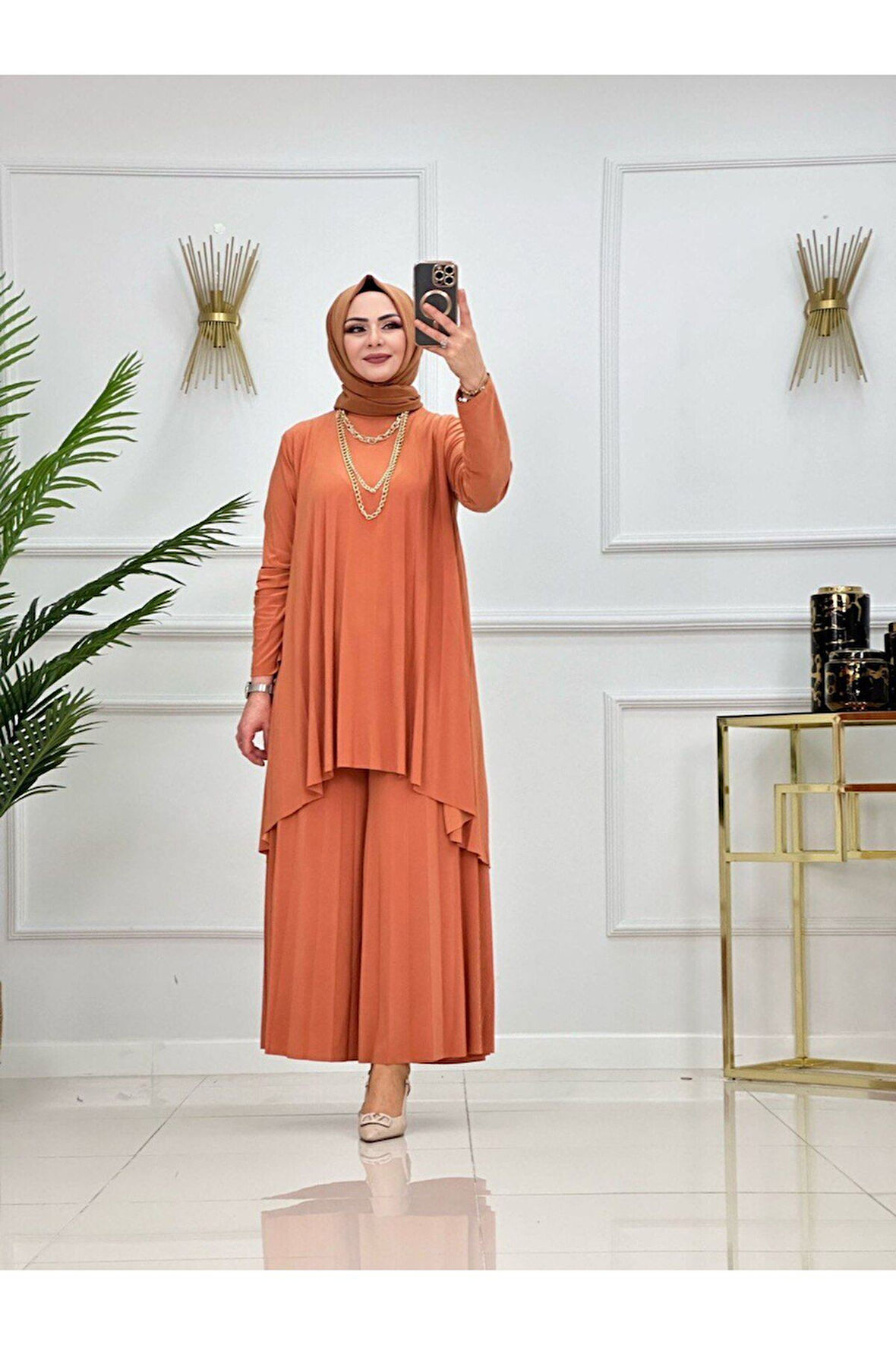 Kadın Tesettür 2'Li Takım Asimetrik Tunik & Pantolon Takımı