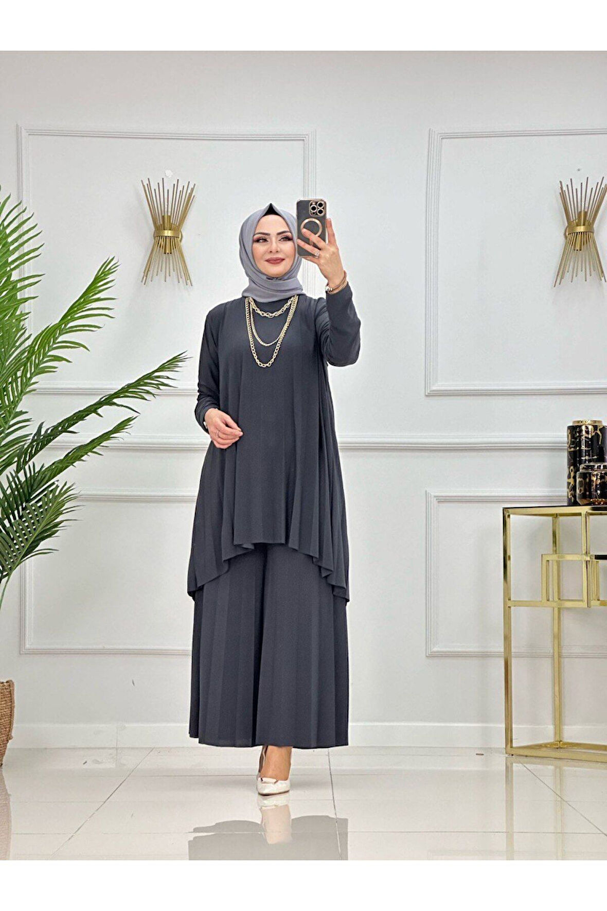Kadın Tesettür 2'Li Takım Asimetrik Tunik & Pantolon Takımı