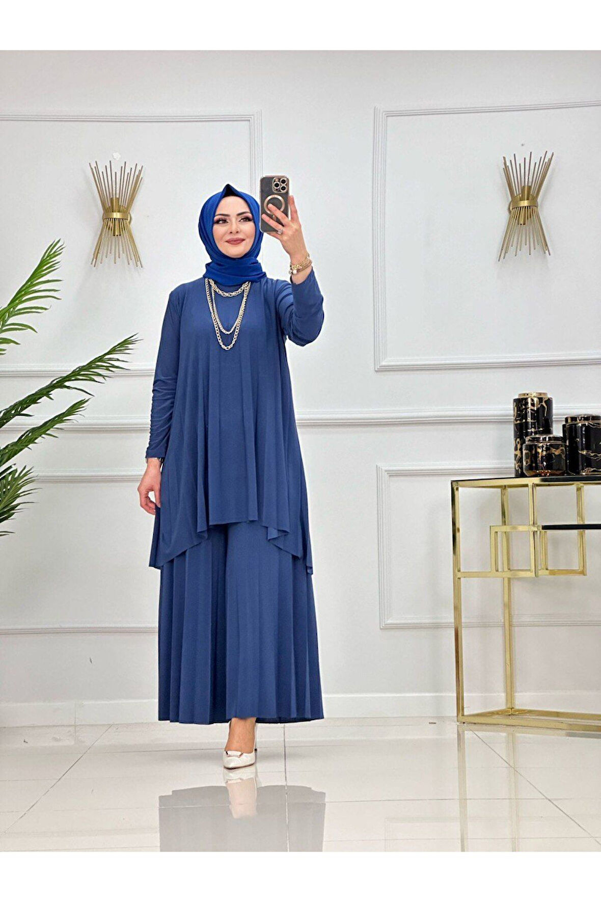 Kadın Tesettür 2'Li Takım Asimetrik Tunik & Pantolon Takımı