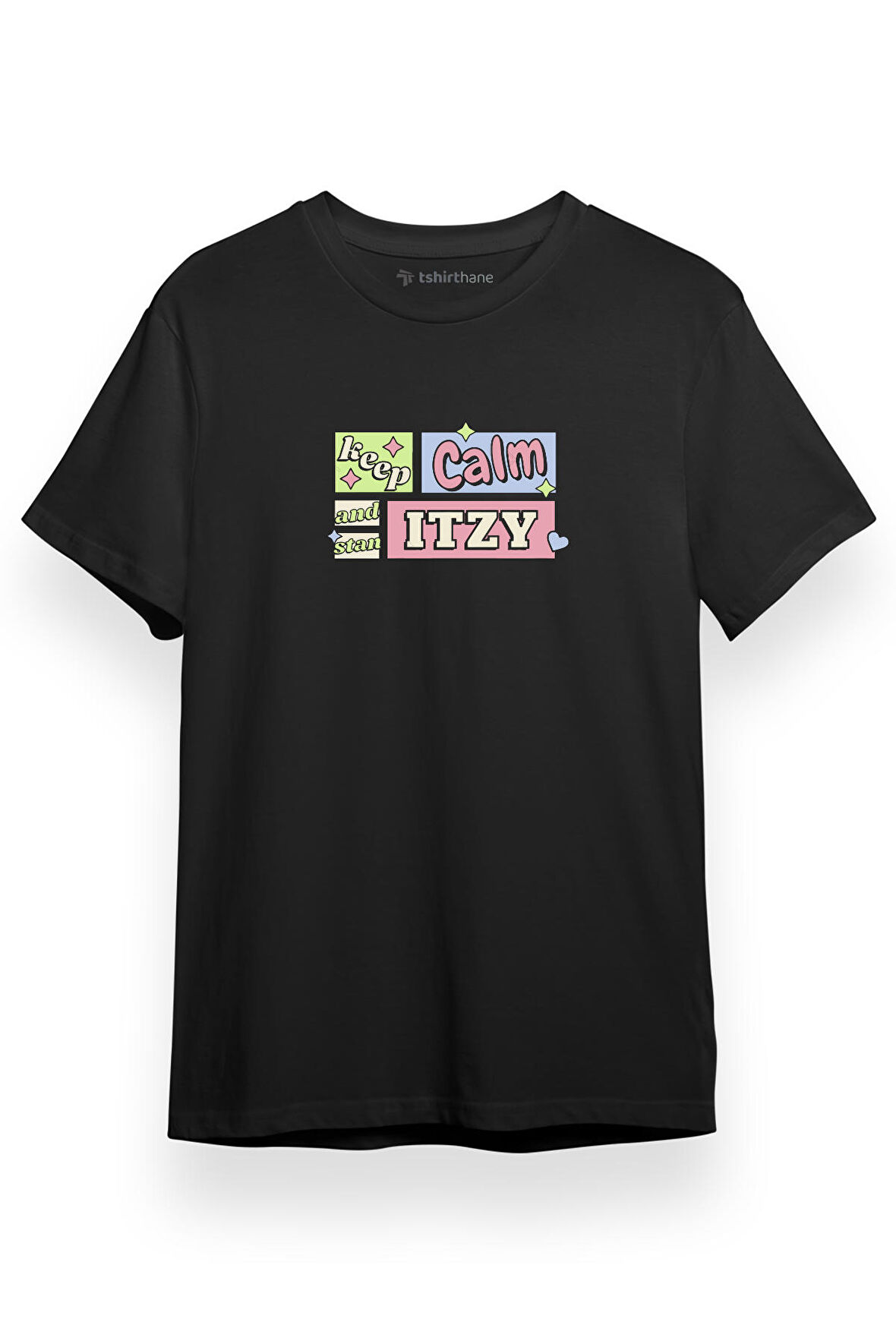 ITZY Keep Calm And Stan Siyah Kısa kol Erkek Tshirt