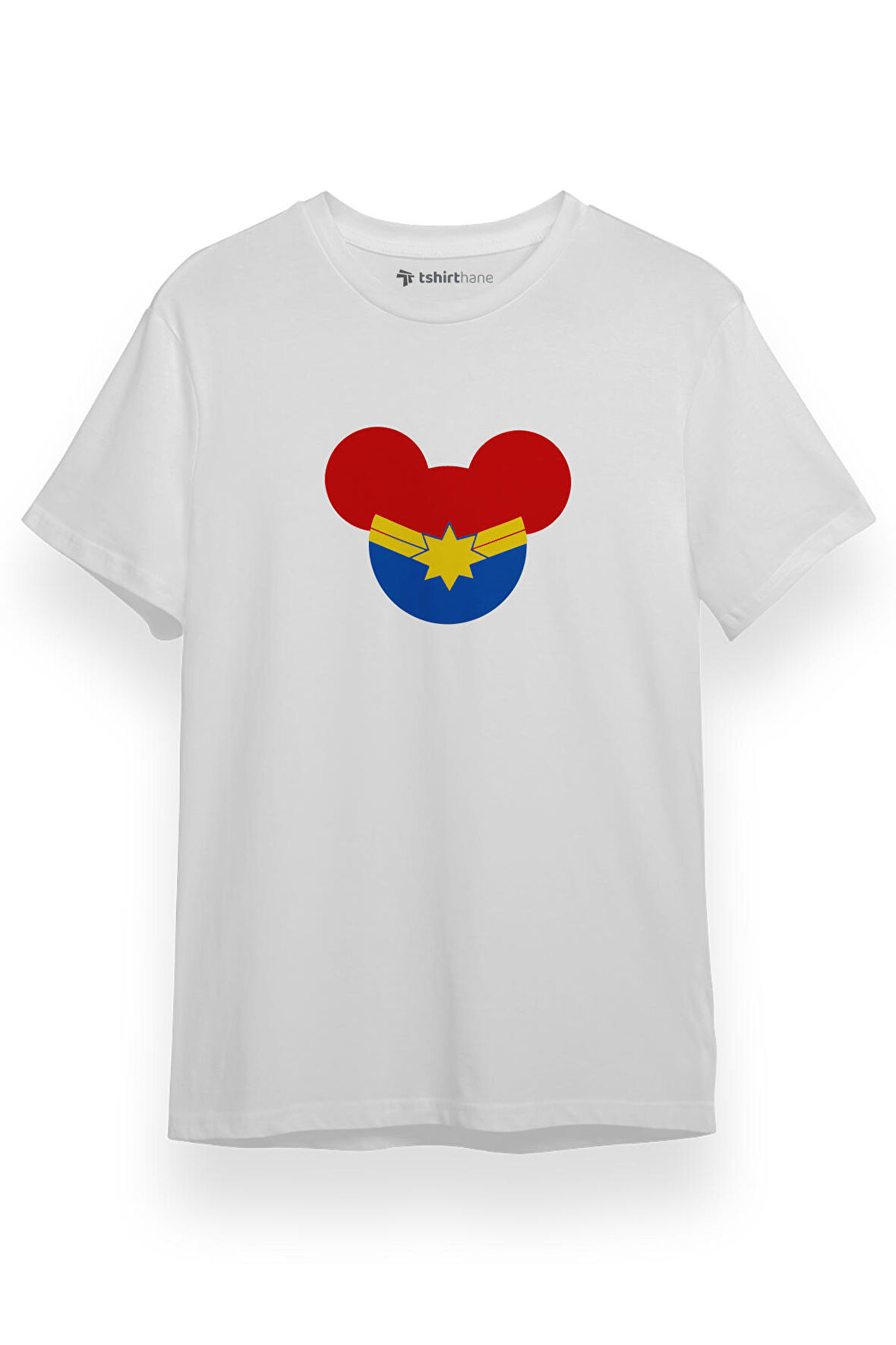 Captian Marvel Mouse Head Beyaz Kısa kol Erkek Tshirt