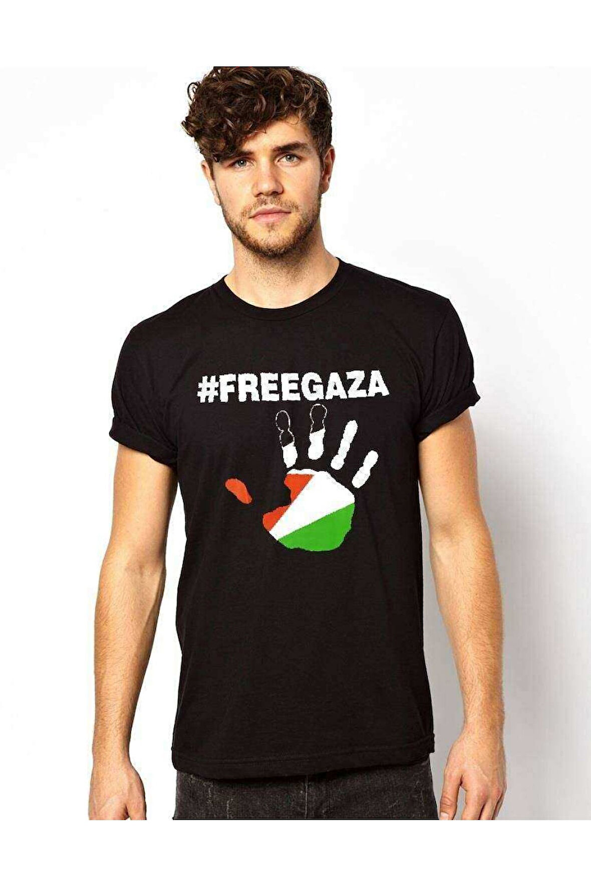 Freegaze Filistin Baskılı Dar Kesim Kısakollu Erkek Tişört