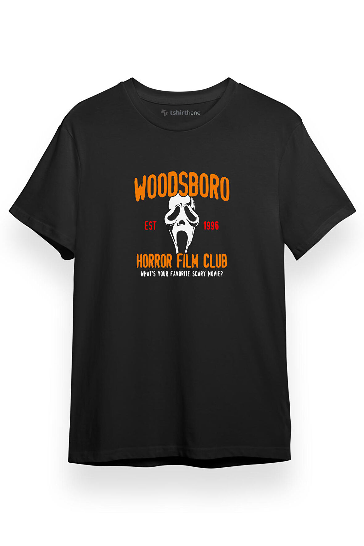 Scream Woodsboro Horror Film Club Siyah Kısa kol Erkek Tshirt