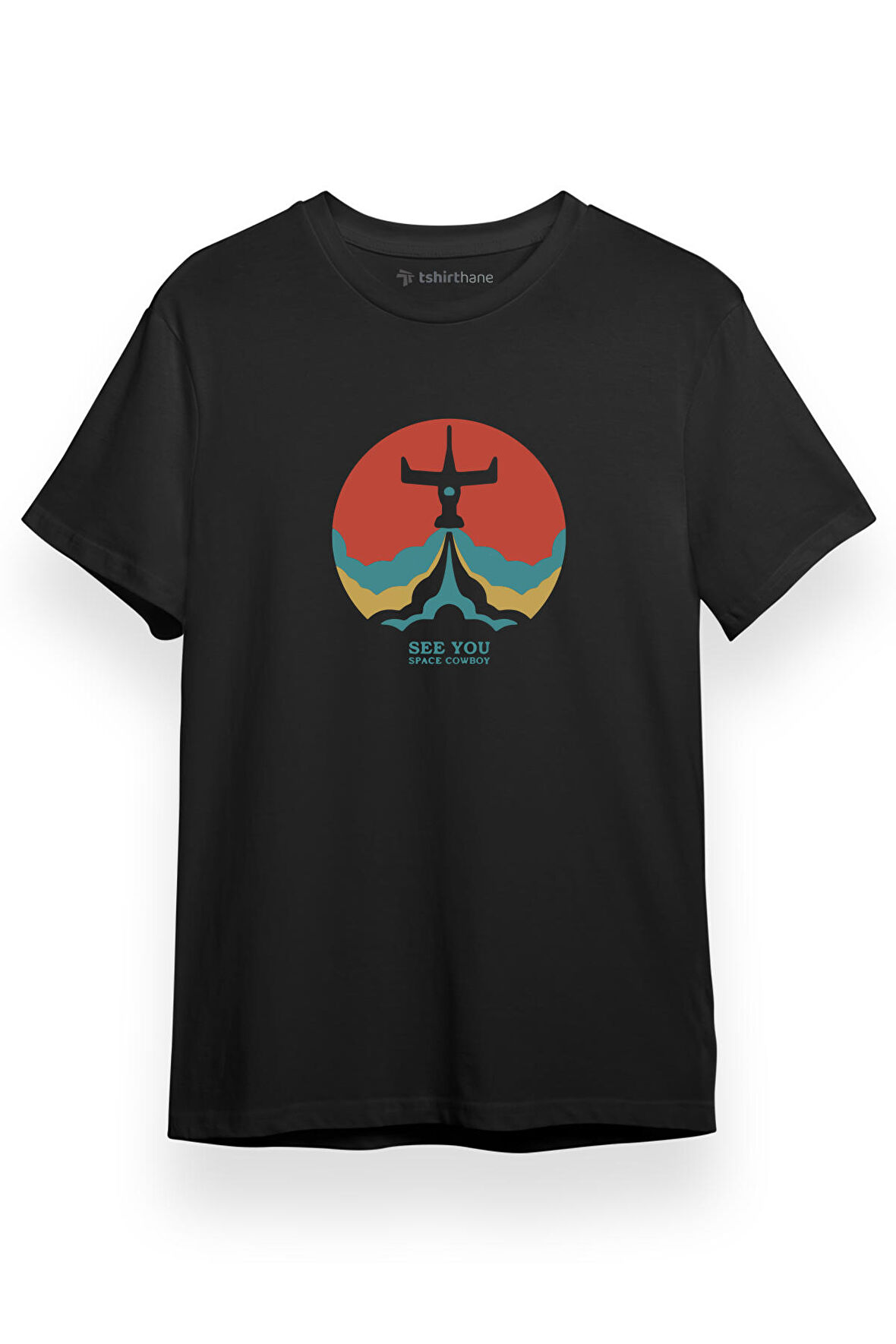 Cowboy Bebop Vintage Retro See You Space Cowboy Logo Siyah Kısa kol Erkek Tshirt