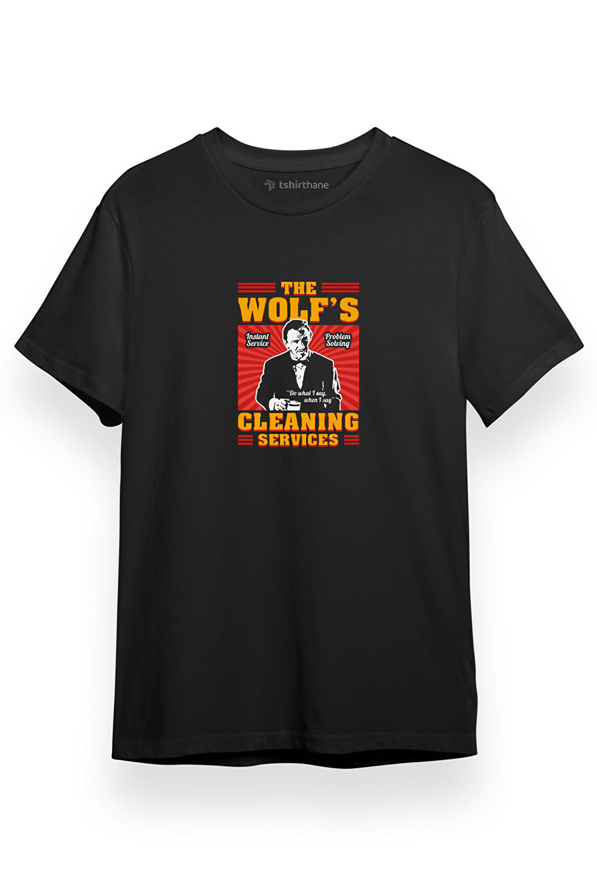 Pulp Fiction The Wolf's Cleaning Services Siyah Kısa kol Erkek Tshirt