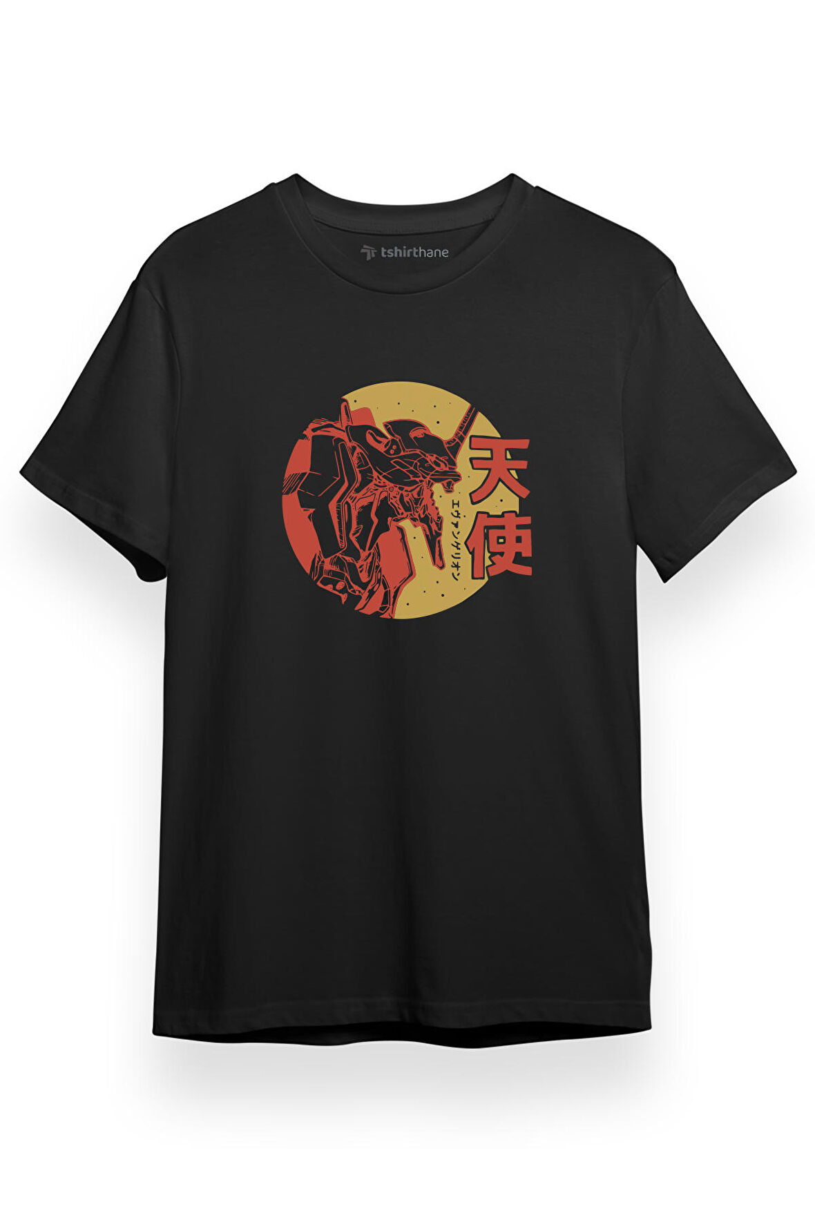Neon Genesis Evangelion Retro Vintage Siyah Kısa kol Erkek Tshirt