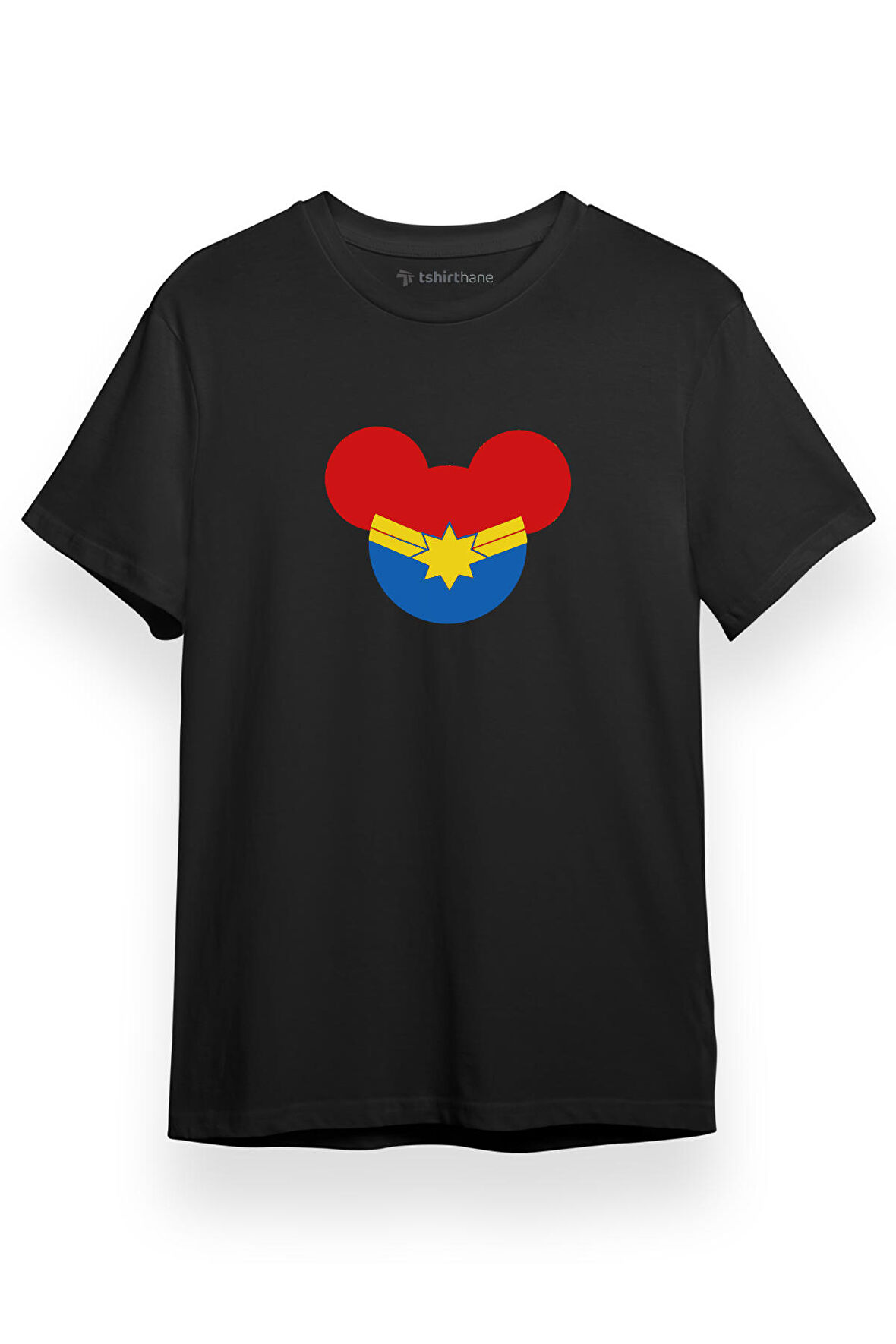 Captian Marvel Mouse Head Siyah Kısa kol Erkek Tshirt
